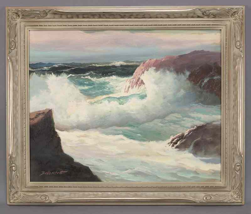 Appraisal: George Sanders Bickerstaff ''Raging Surf'' oilpainting on canvas Canvas ''H