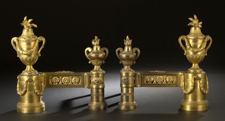 Appraisal: Opulent Pair of French Gilt-Bronze and Wrought-Iron Antique Vase Chenets