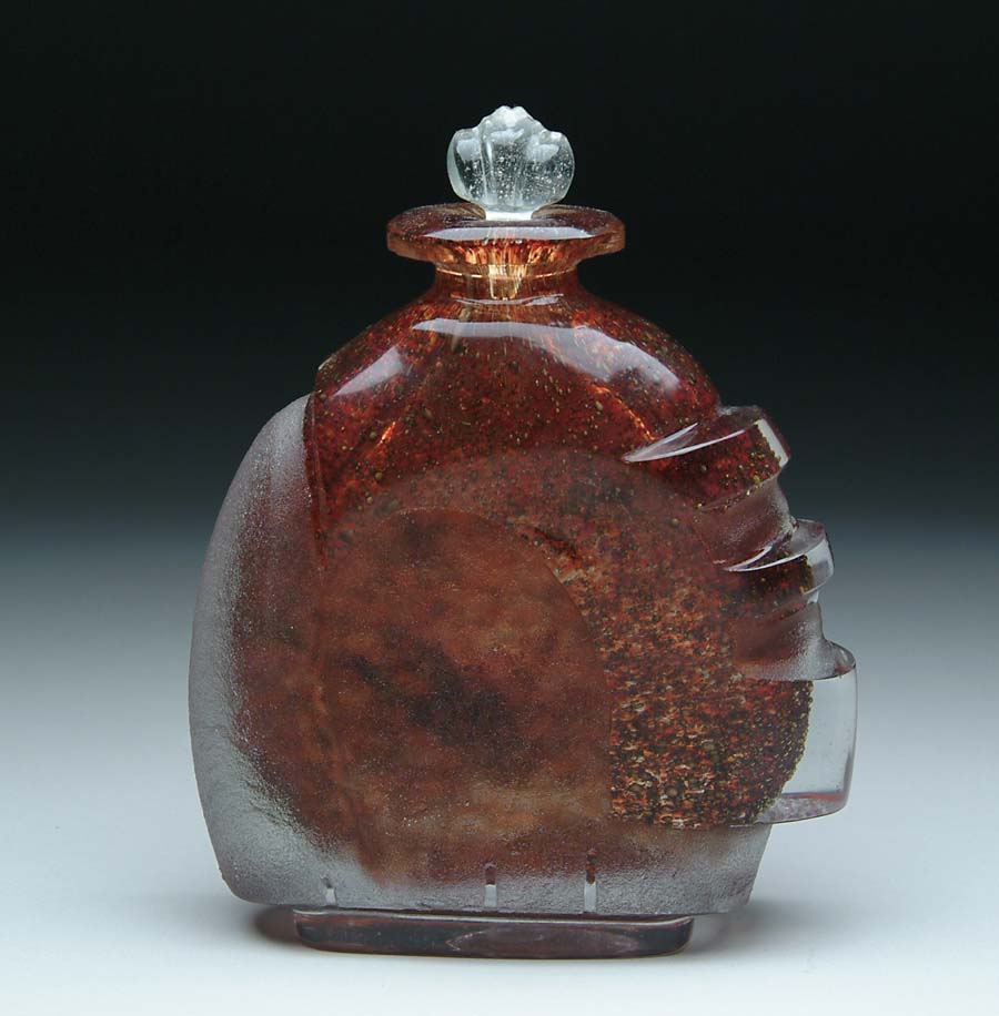 Appraisal: MARINOT ART GLASS BOTTLE Interesting freeform bottle is internally decorated