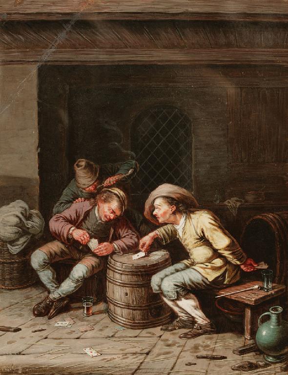 Appraisal: DUTCH SCHOOL th century A tavern interior with peasants smoking