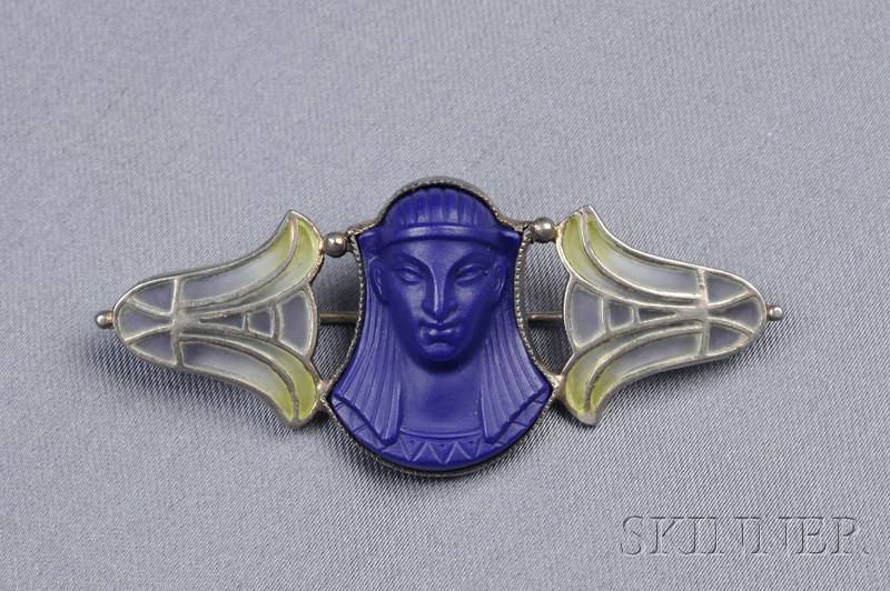 Appraisal: Egyptian Revival Plique-a-Jour Enamel Brooch centering a blue composite portrait