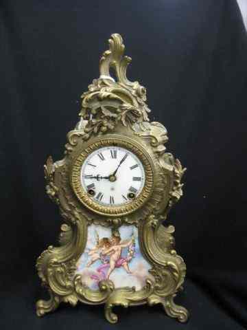 Appraisal: Ansonia Mantle Clock inset porcelain with scene of cherubs ornate