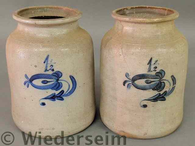 Appraisal: Two unusual gallon stoneware crocks with blue decoration one as