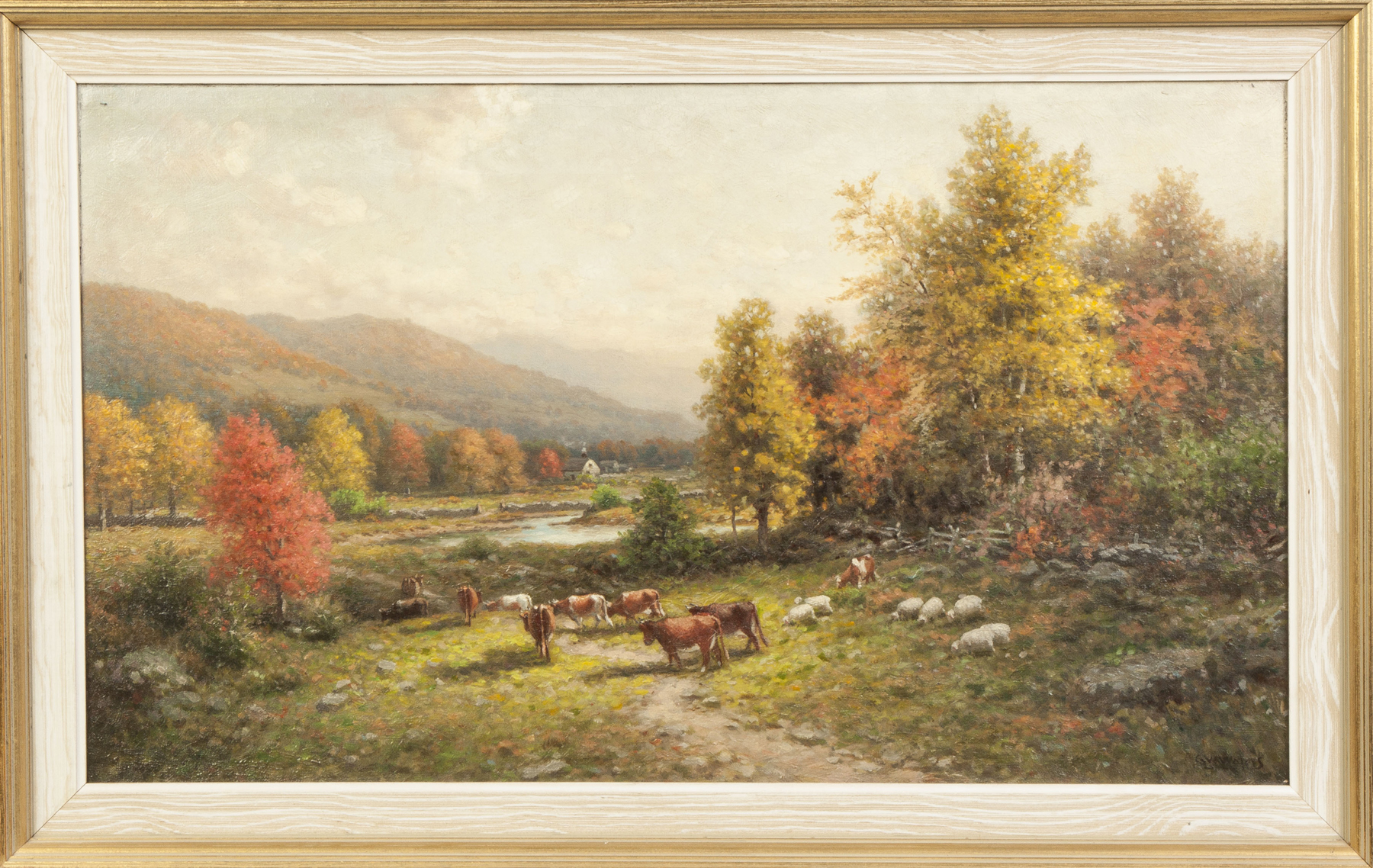 Appraisal: George W Waters - Autumn landscape with cows Sgn Lower