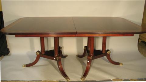 Appraisal: HENKEL HARRIS MAHOGANY TWO PEDESTAL DINING TABLE The rectangular mahogany