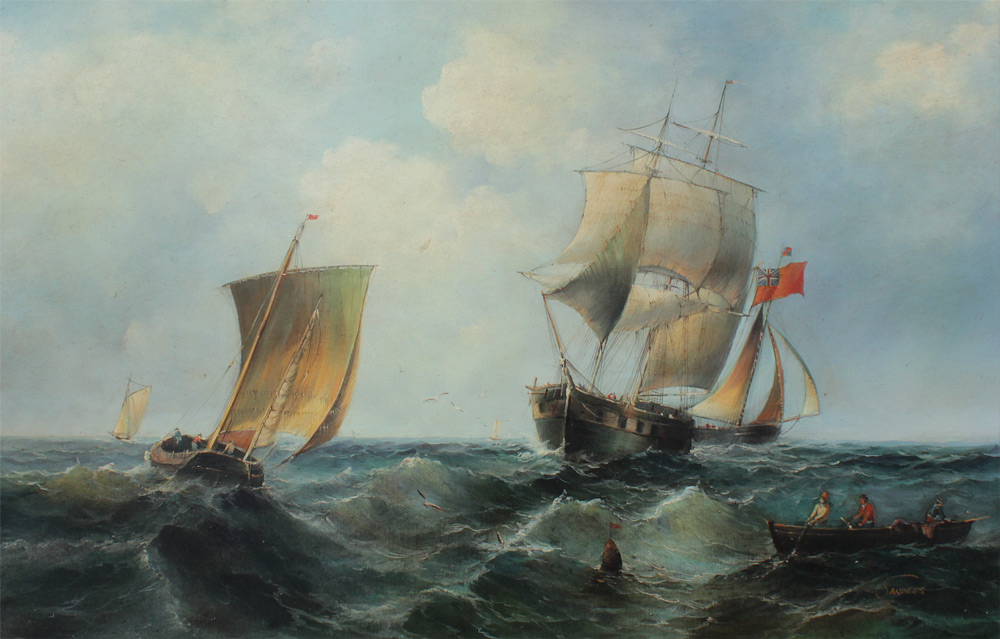 Appraisal: SANDERS Robert American th Century ''British Frigate Approaches Whaling Boats''