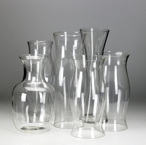 Appraisal: FOUR HURRICANE SHADES Various sizes together with two vases Tallest