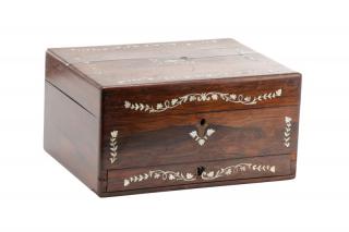 Appraisal: English MOP Inlaid Rosewood Sewing Box English mid to late