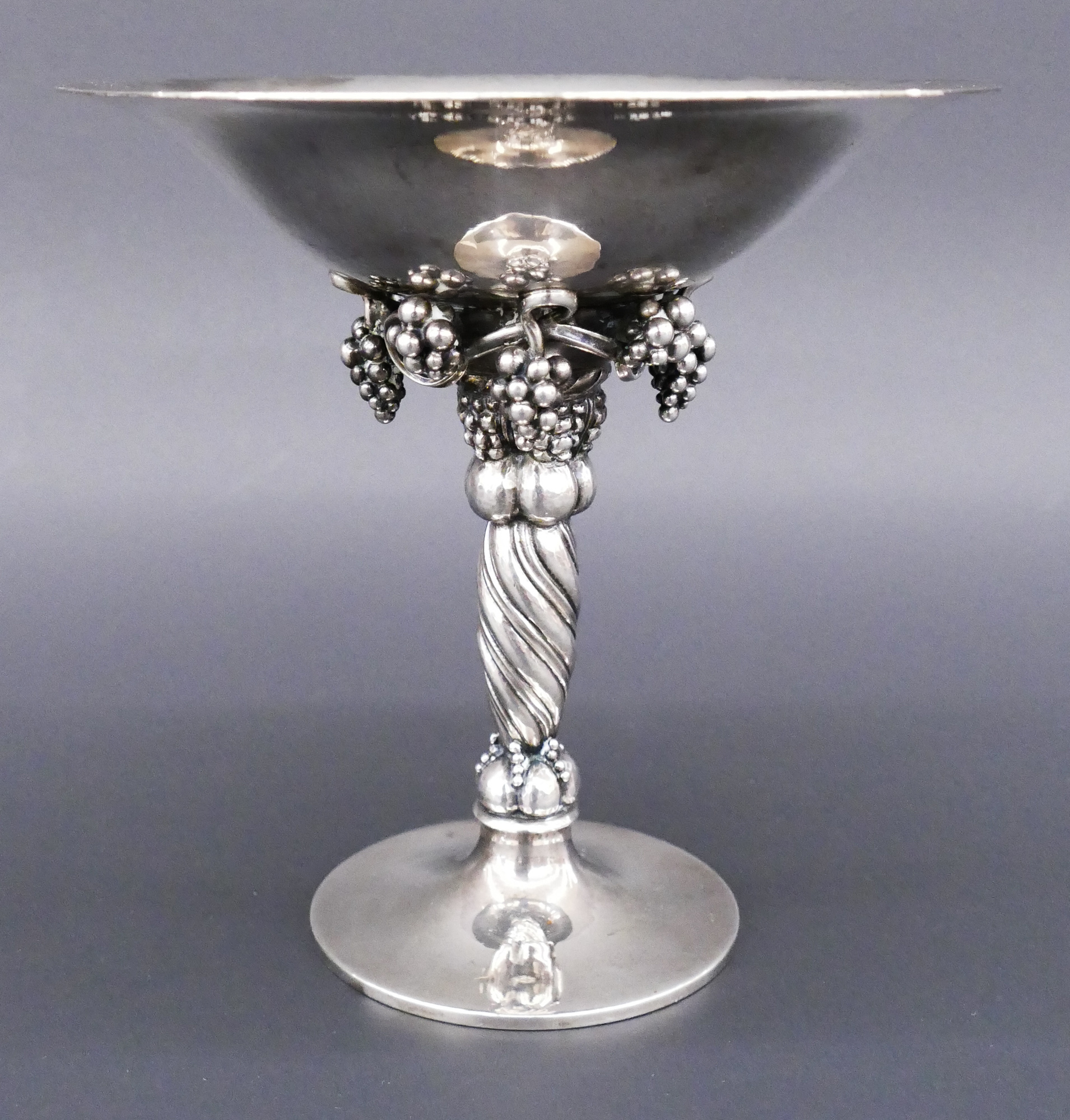 Appraisal: Georg Jensen Danish Sterling Grape Tazza x Hand hammered silver