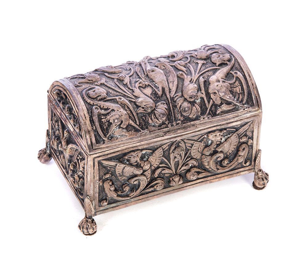 Appraisal: Decorative Ornate Silver Plate Jewelry Casket Decorative Silver Plate Jewelry