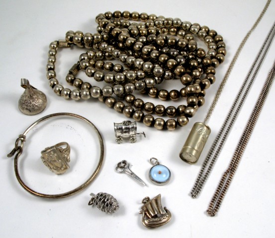 Appraisal: THIRTEEN ARTICLES OF SILVER JEWELRY including three sterling silver chain