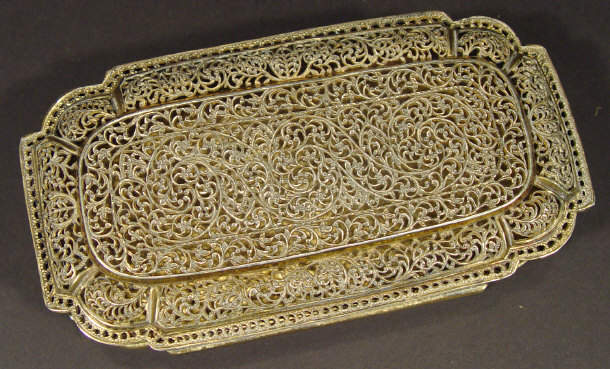 Appraisal: Middle Eastern silver filigree and gilt metal box with hinged