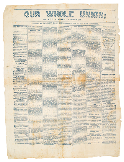 Appraisal: CIVIL WAR Our Whole Union or the Missouri Register Broadside