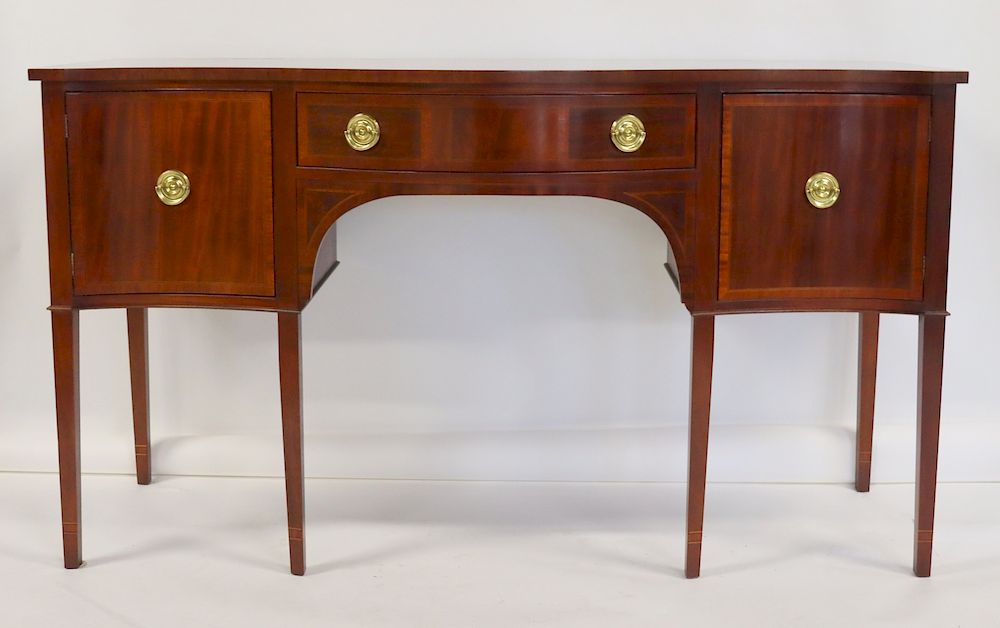 Appraisal: BAKER Signed Banded Mahogany Sideboard With Serpentine Front From a