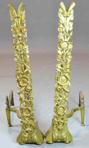 Appraisal: Pair of Large Victorian Brass AndironsStriking pair of decorative cast