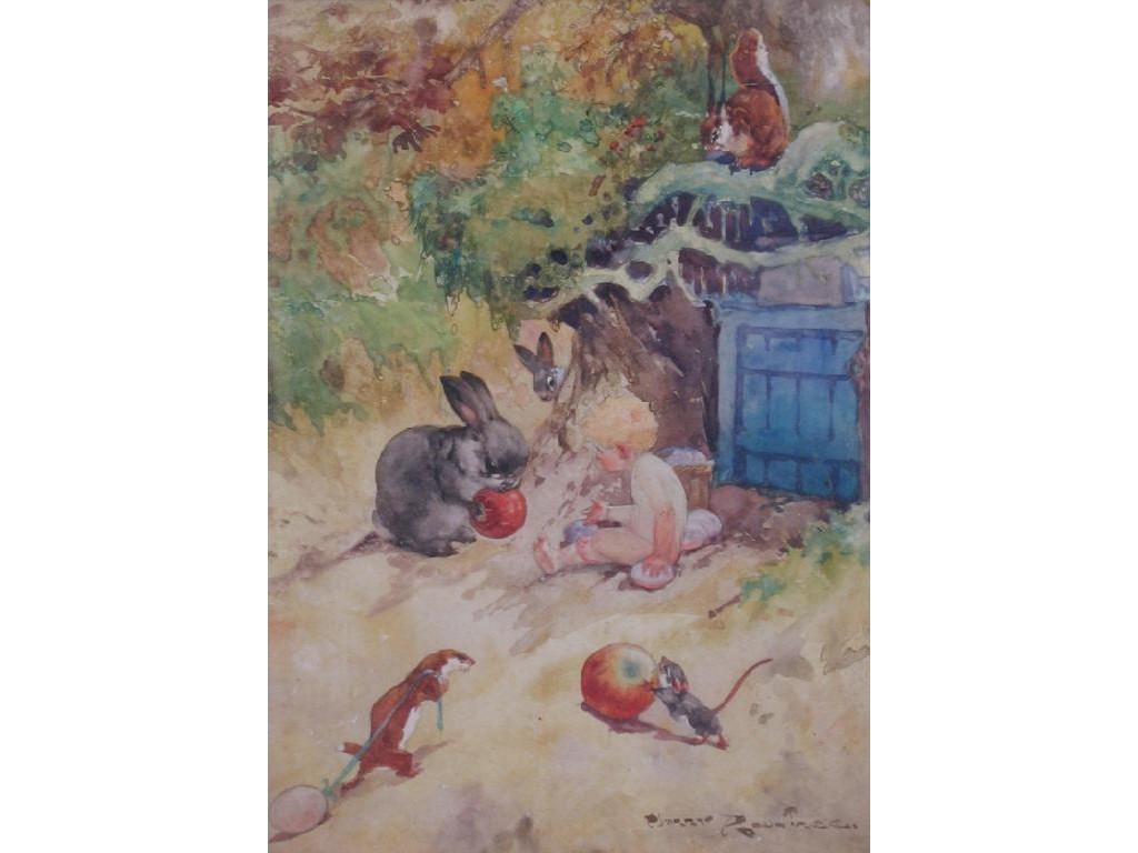 Appraisal: HARRY ROUNTREE A rabbit eating an apple surrounded by animated