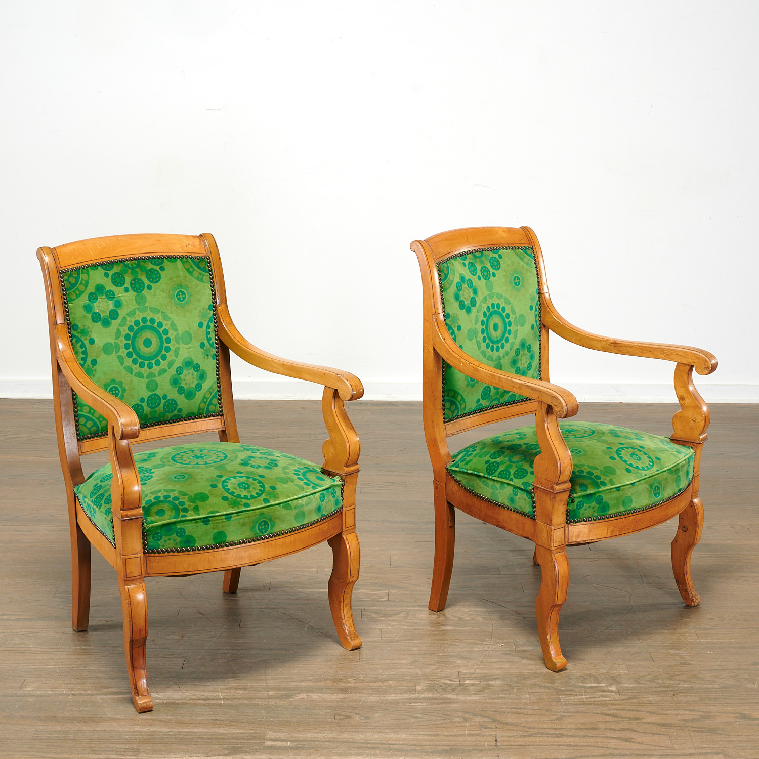 Appraisal: PAIR CHARLES X FAUTEUILS JACK LENOR LARSEN VELVET th c