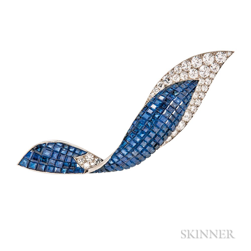 Appraisal: Platinum Sapphire and Diamond Brooch Platinum Sapphire and Diamond Brooch