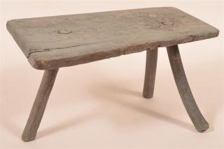 Appraisal: th Century Primitive Plank Top Mortise Leg Milking Stool Blue