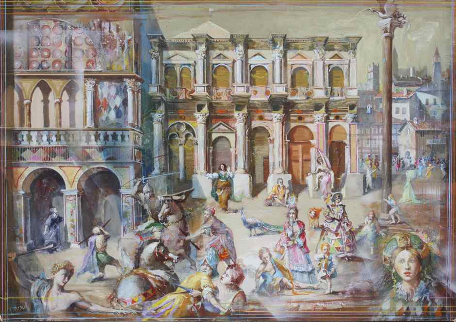 Appraisal: NATALI G Italian ''Capriccio In Piazza'' Oil Board '' x