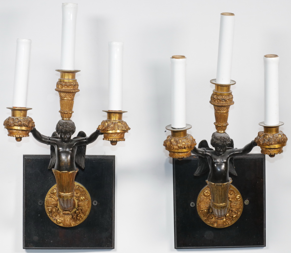 Appraisal: PR OF FRENCH CANDLE SCONCES Empire Style Parcel Gilt Bronze