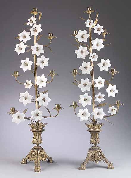 Appraisal: A Pair of Victorian Gilt Bronze and Opaline Glass Seven-Light