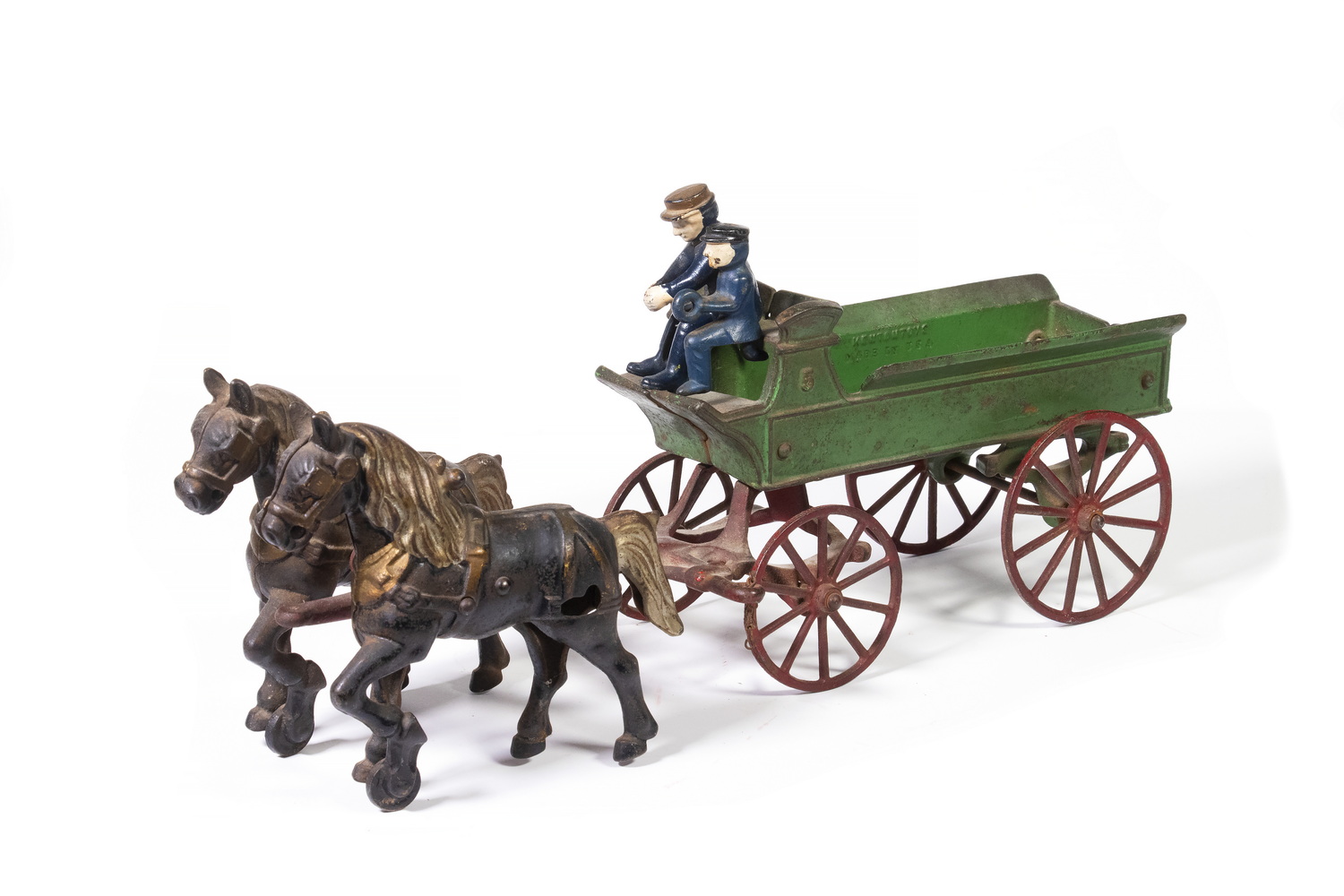 Appraisal: KENTON CAST IRON HORSE DRAWN WAGON Circa s Painted Iron