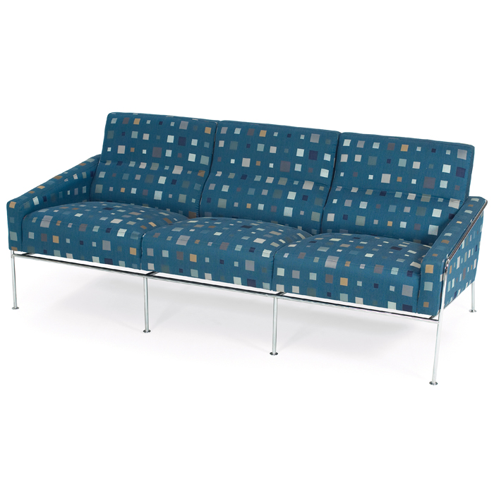 Appraisal: Arne Jacobsen Series sofa by Fritz Hansen chromed steel frame