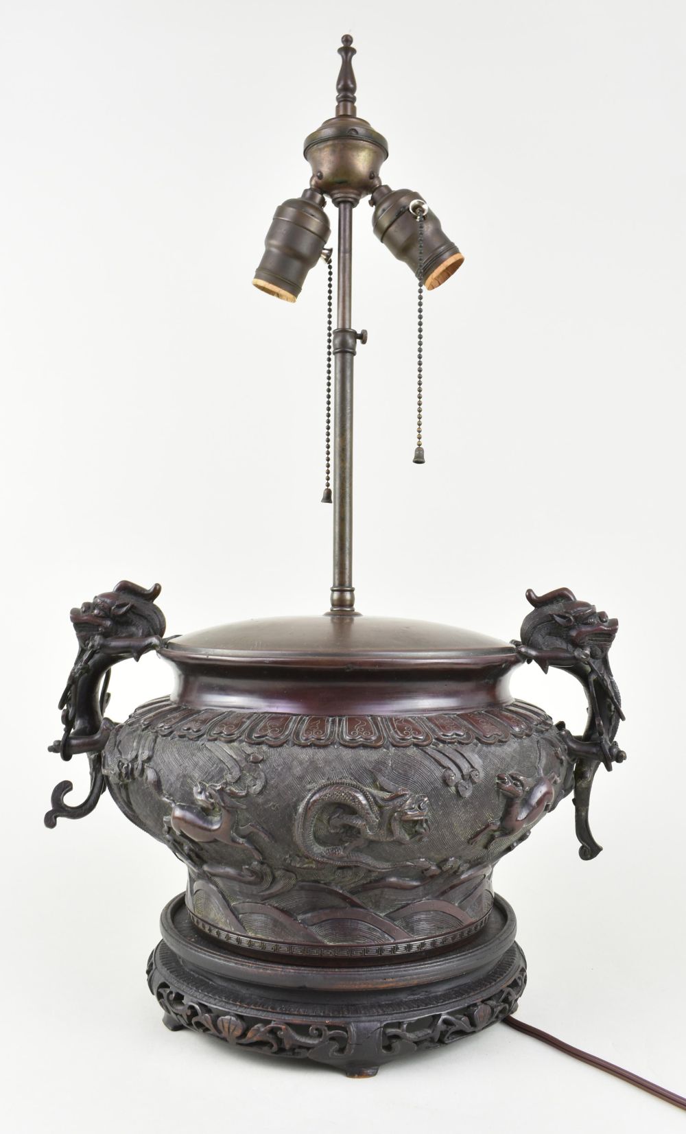 Appraisal: JAPANESE PATINATED BRONZE VASE MOUNTED AS A LAMPCirca - The