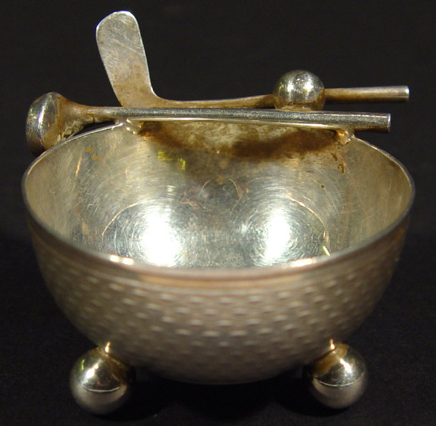 Appraisal: Continental silver golfing interest salt the engine turned bowl surmounted