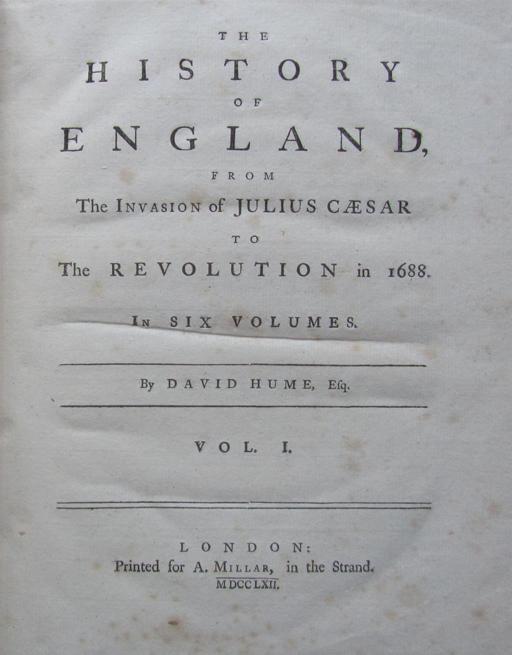 Appraisal: HUME DAVID THE HISTORY OF ENGLAND London A Millar volumes