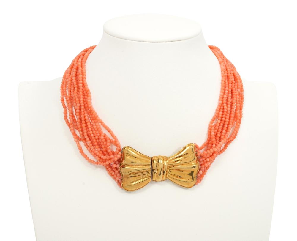 Appraisal: K YG SALMON CORAL BEAD STRAND NECKLACE strand natural coral