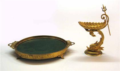 Appraisal: Two piece gilt bronze compote with dolphin stem together with