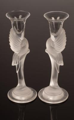 Appraisal: Igor Carl Faberge a pair of Snow Dove glass candlesticks