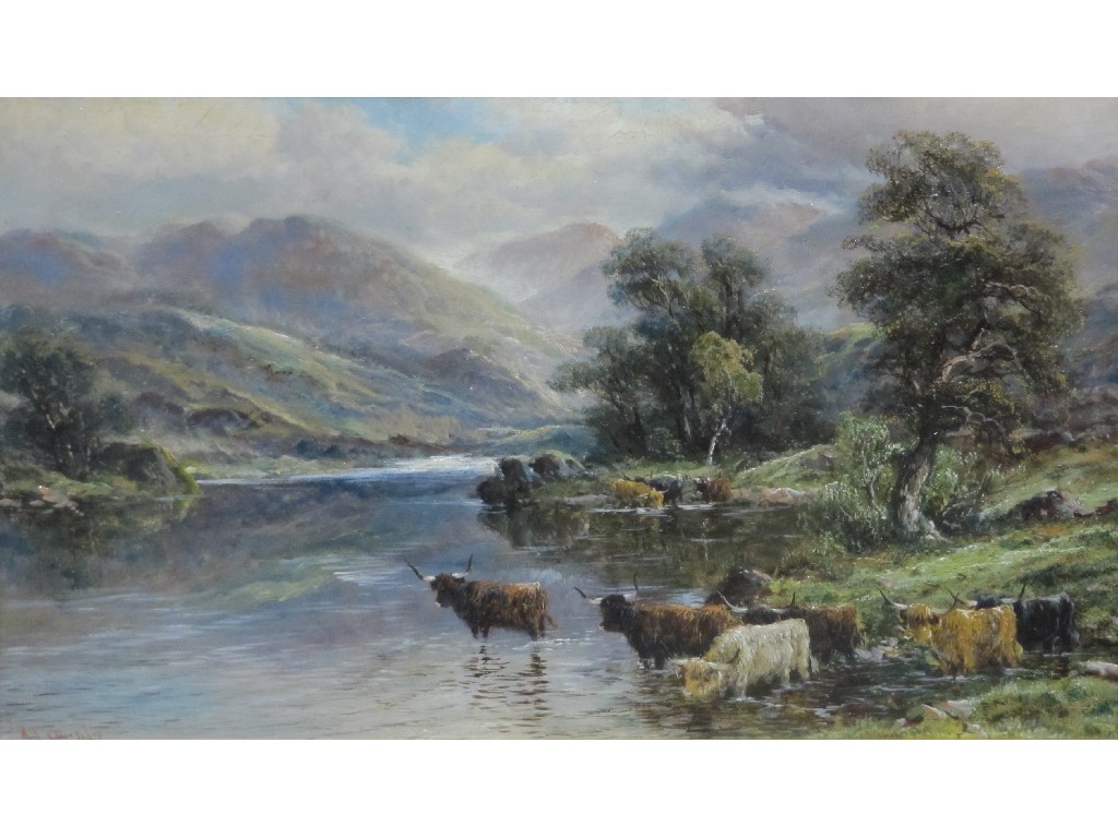 Appraisal: A LEWIS Oil on canvas Highland landscape with cattle signed