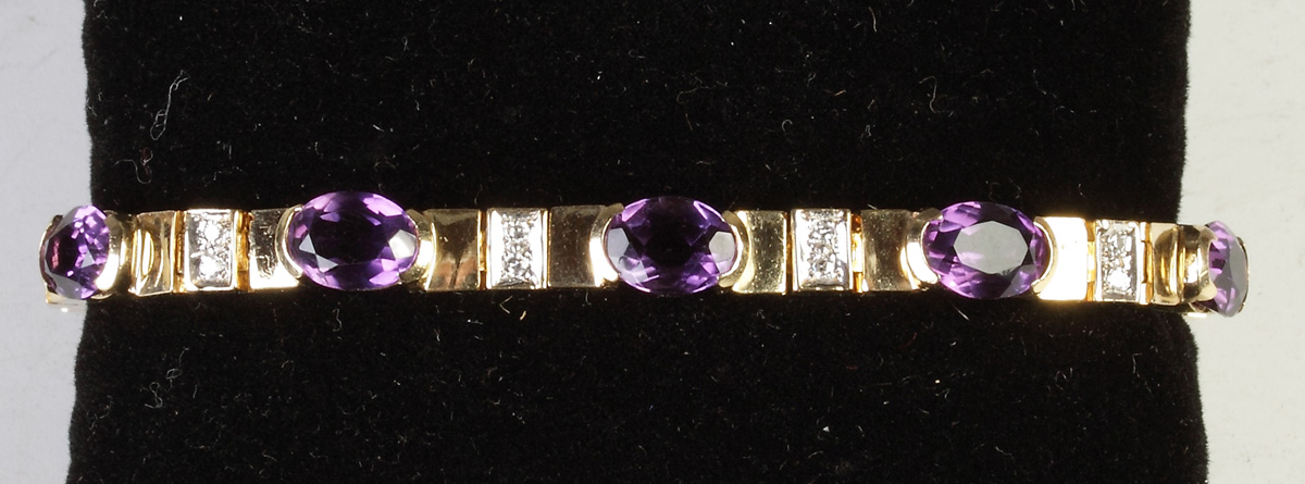 Appraisal: k Gold Bracelet w Amethyst Diamonds