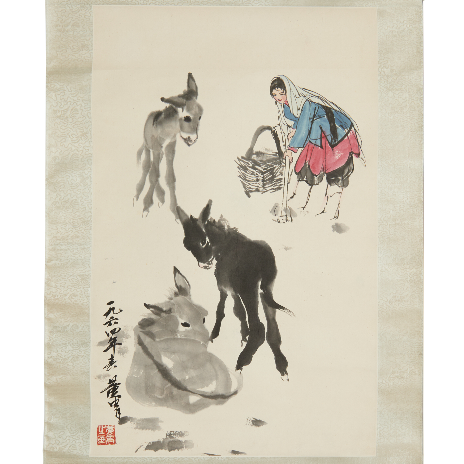 Appraisal: HUANG ZHOU SCROLL PAINTING Huang Zhou Chinese - Farmer with