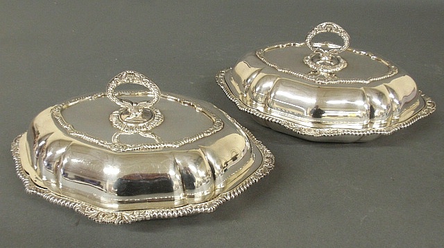 Appraisal: - Pair of English Sheffield Chippendale style silverplate covered vegetable