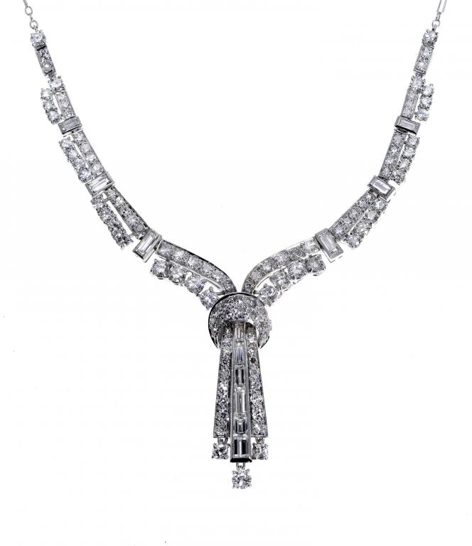 Appraisal: A DIAMOND NECKLET of two fully articulated strands ending in