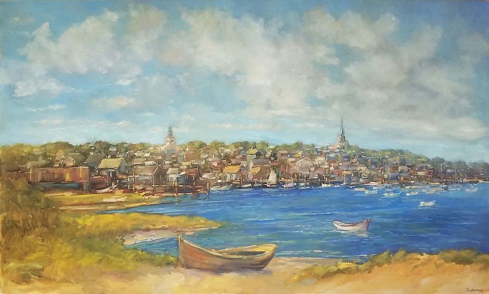 Appraisal: David Lazarus Oil on Canvas View of the Town of