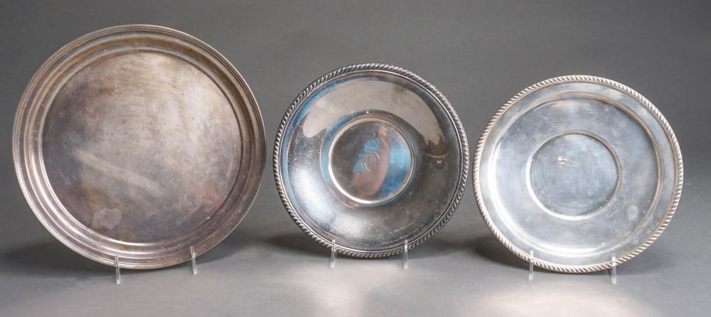 Appraisal: THREE STERLING SILVER GADROON-RIMMED SERVICE DISHES INTERNATIONAL AND TWO PREISNER