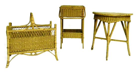 Appraisal: Three pieces th C honey brown wicker including side table