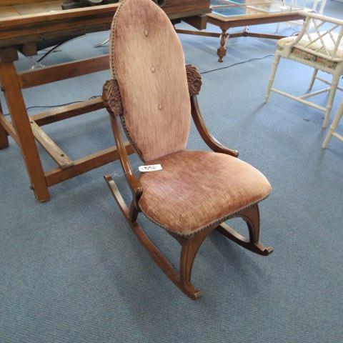 Appraisal: Rocker carved wood burgandy fabric