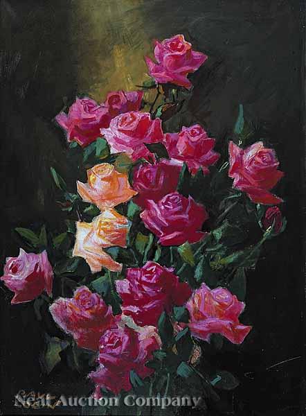 Appraisal: Paul Colin French - Fuchsia and Orange Roses oil on