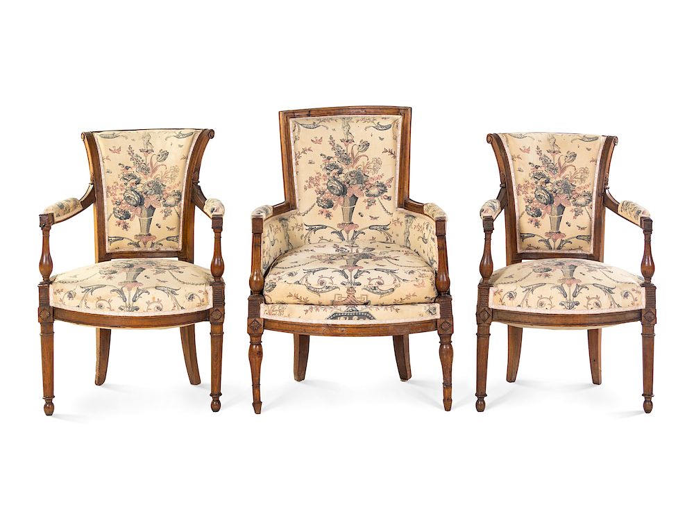 Appraisal: Three Directoire Fruitwood Chairs Three Directoire Fruitwood Chairs th Century