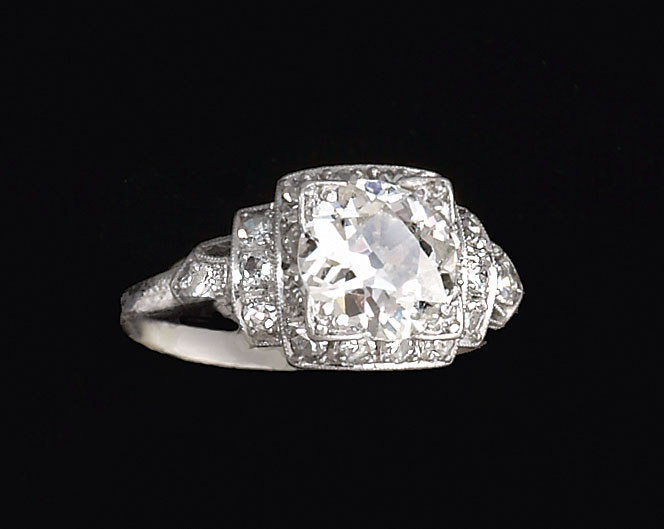 Appraisal: ART DECO DIAMOND RING Platinum ring set with one European