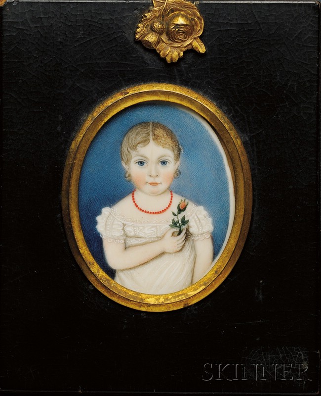 Appraisal: Portrait of a Young Girl Wearing a Coral Necklace and