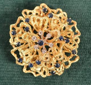 Appraisal: K Gold Brooch Pin with Sapphires and Diamonds K Yellow