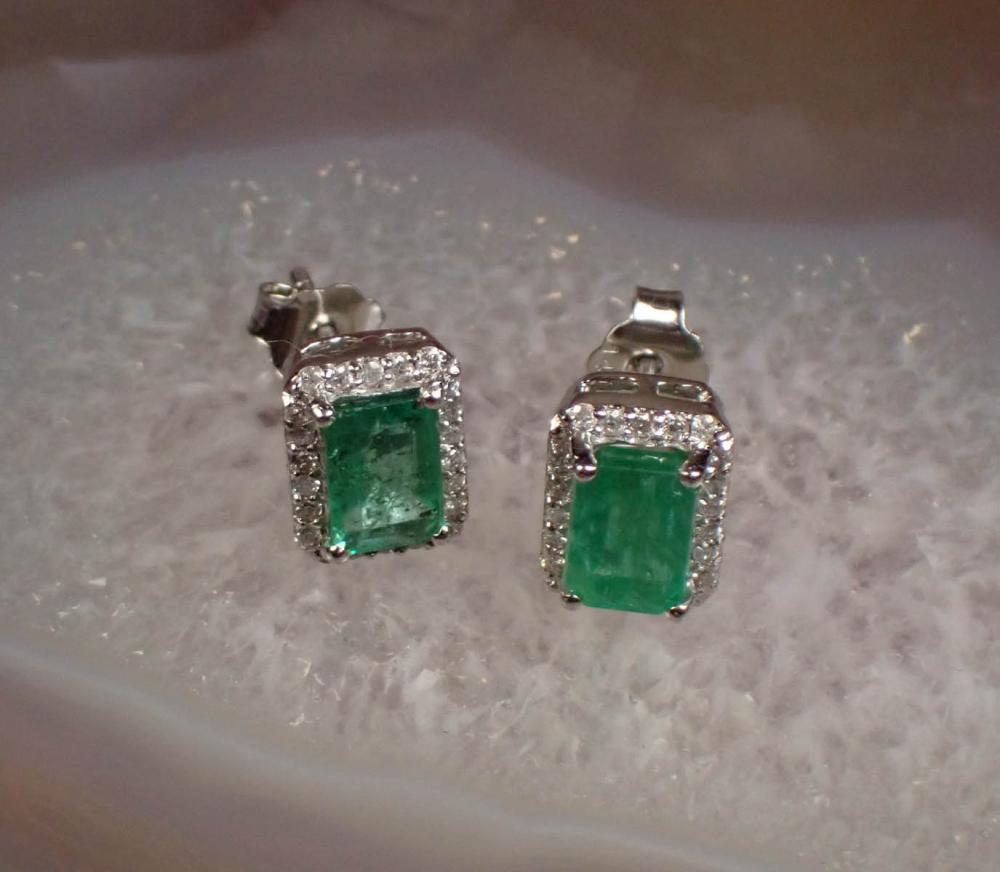 Appraisal: PAIR OF EMERALD AND DIAMOND EAR STUDS each k white