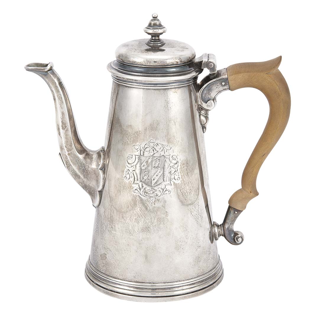 Appraisal: George II Silver Coffee Pot Ayme Videau London circa -